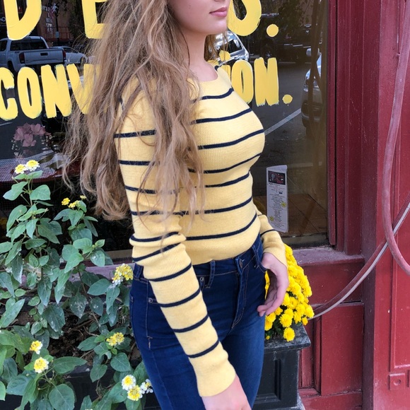 Prince & Fox Tops - 💛 Yellow and Navy Striped Sweater 💛